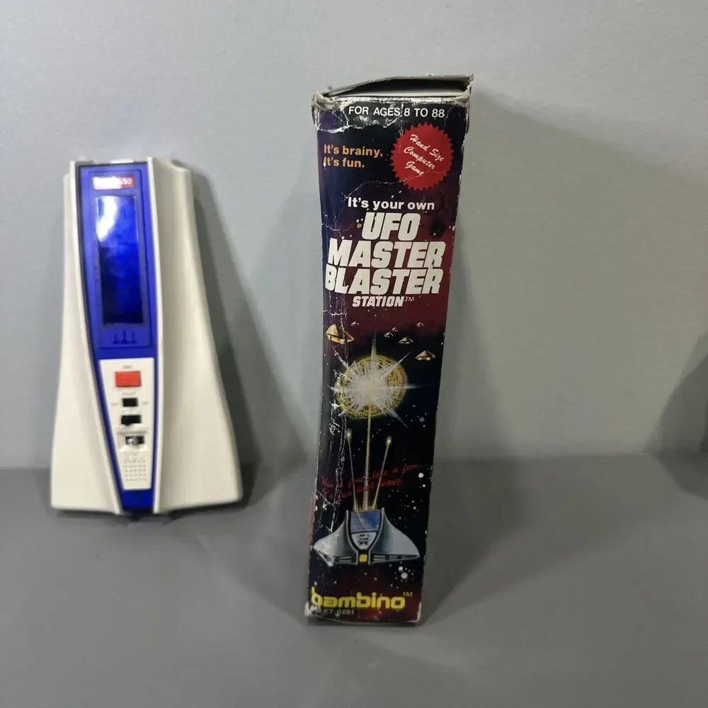 Bambino UFO Master Blaster Station Handheld Game W/ Box Manual Tested Fast Ship